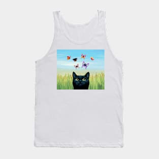 Cat 606 butterflies Nature background Tank Top